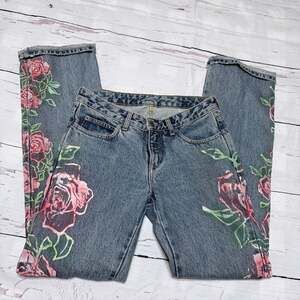 Forum Vintage Floral Painted Brazil Denim Jeans Rare Size 38